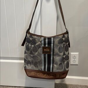 Coach Gray and Brown Signature Shoulder Bag